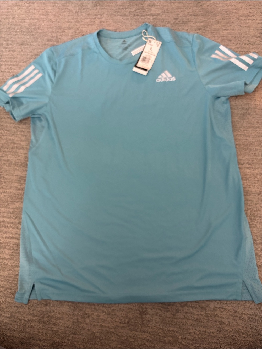 adidas Men’s Light Blue Short Sleeve Performance own the run Tee